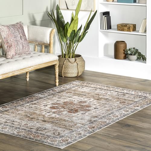 Tapis lavable en machine Nuloom Maelynn médaillon beige de qualité - 2