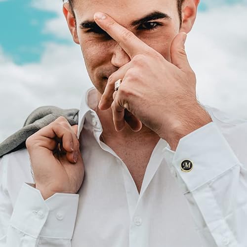 Hawson Gold Button Covers For Men, Enamel Button Cover Cufflinks For Men, Personalized A-Z Letter Cuff Links Button Cover For Tuxedo, Shirt, Business Or Formal Attend Accessories #TOP2