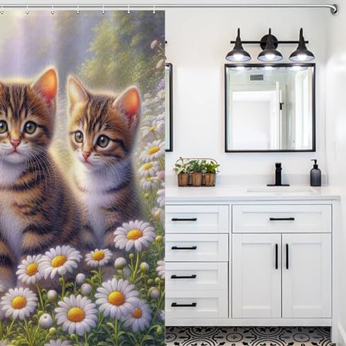 Rideau de douche chat en polyester imperméable lavable 152x183cm - 5