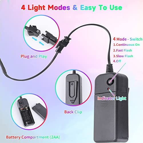 Melndiea El Wire 5 Pack-9.8Ft Portable Neon Rope Lights Strip-Wearable Battery Pack Body Lights-360°Illumination-Super Bright-Cuttable-Diy Halloween Christmas Festival Party Bar Cosplay Costume #TOP4