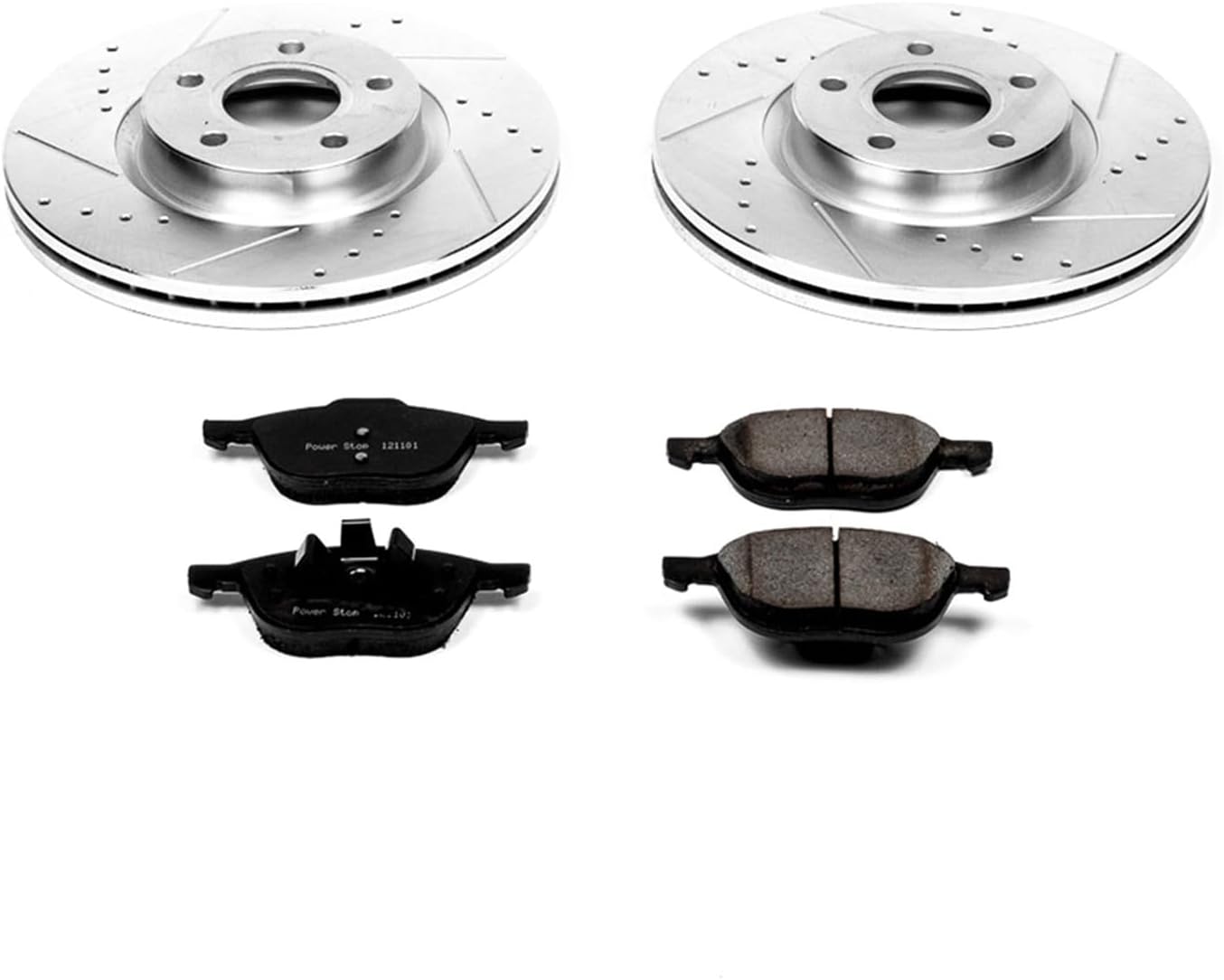 PowerStop Front Brake Kit For Ford C-Max 2013-17 |Escape 2013-19 |Volvo C30 2008-13 |C70 2006-13 |S40 2004-11 - Drilled and Slotted Disc Rotors with Ceramic Brake Pads Replacement, K4575