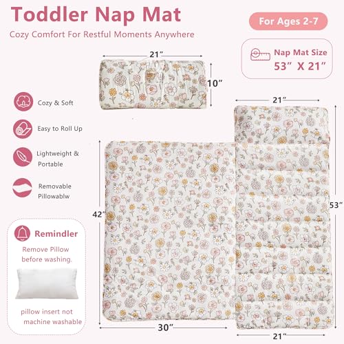 Image of Toddler Nap Mat with Removable Pillow,Ultra Soft Slumber Bags for Girls,Kids Sleeping Bags with Roll Up Design, Perfect for Preschool,Daycare,Kindergarten