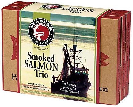 SeaBear - Premium Wild Alaskan Smoked Sockeye, Coho, and Pink Salmon Trio - 18oz Box