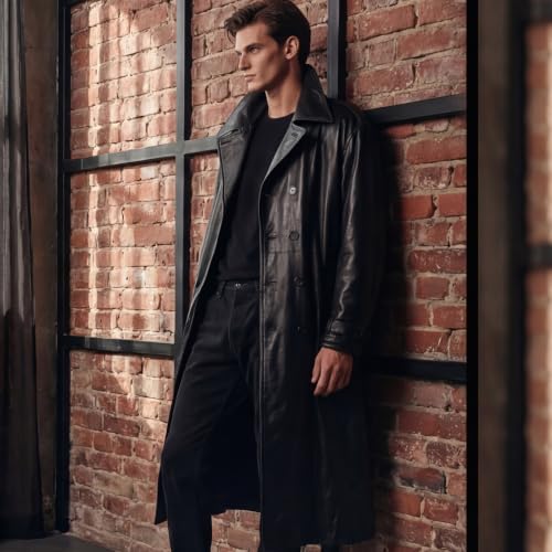 WPKDS Men's Real Cowhide Leather Trench