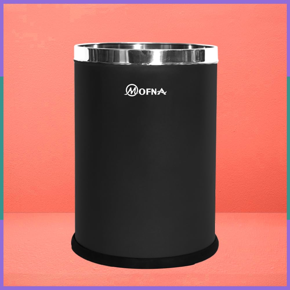 mofna Stainless Steel Open Type Solid Dustbin Without Lid - Recycle Bin, Trash Can, Paper Bin - Modern and Durable Waste Management Solution (Black, 12x24 Inch, 40 Liter)