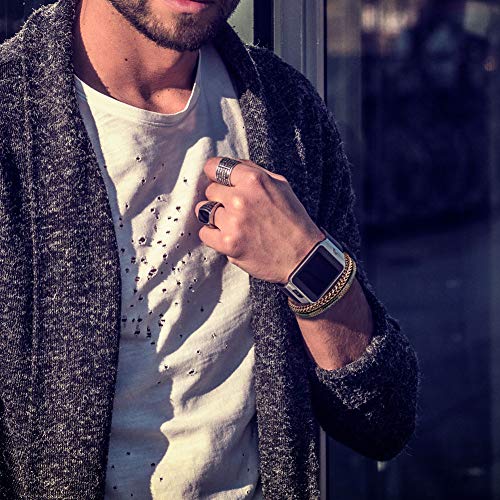 Image of Men's Leather and Steel Chain Bracelet with Clasp