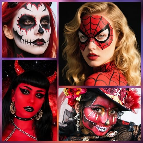 YBUETE Red Black White Oil Based Face Paint Kit with Painting Brushes, Professional Full Coverage Greasepaint for Adults Halloween Cosplay SFX Spider-man Joker Devil Makeup Carnival Stage - Thumbnail 5