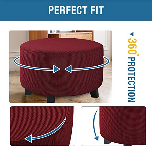 Image of H.VERSAILTEX Ottoman Cover Stretch Ottoman Slipcover Round Ottoman Storage Cover Folding Stool Covers Furniture Protector Cover for Footrest Ottoman Fit Dia 30 inch - 41 inch, Burgundy Red