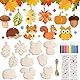 JOYEASE Bastelset Herbst, 40 Stück Herbst Basteln Kinder Holzanhänger zum Bemalen, Bastelsets für Kinder mit Igel Fuchs Eulen Eichhörnchen Kürbis Herbstblätter, DIY Herbstdeko Kreativsets