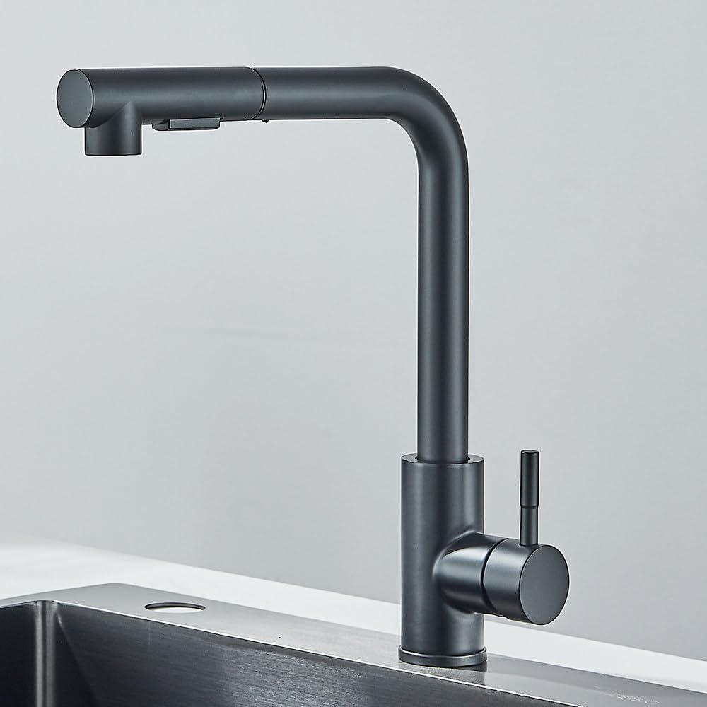 Robinet de cuisine extractible noir mat mitigeur évier rotatif 360