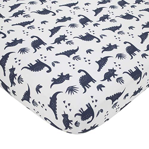 Image of Carter's Dino Adventure Super Soft White & Blue Fitted Crib Sheet, Navy, White