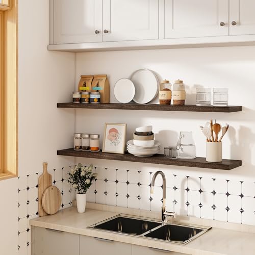 Image of Vivelove Elm Wood Floating Shelf 55x8 inch Set of 1, Dark Walnut