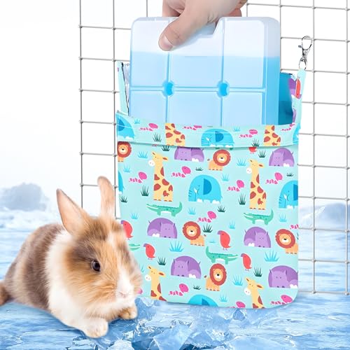 Hamiledyi Rabbit Cooling Pouch with Ice Pack - No Condensation Pad for Bunny Cage Accessories, Washable Cooling Mat for Small Animals (Ferret, Guinea Pig, Chinchilla) in Summer