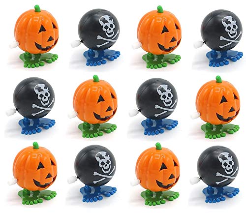 Dazzling Toys Halloween Wind up Pumpkin Toy Party Favor 12 Pack Wind-up Jumping Pumpkin Pirate Walking Balls Super Trick or Treat Idea Stocking Stuffer