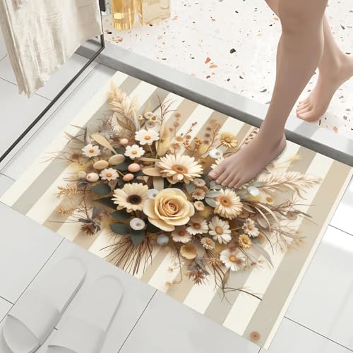 Paillasson d'intérieur fleurs rétro pour entrée de maison
