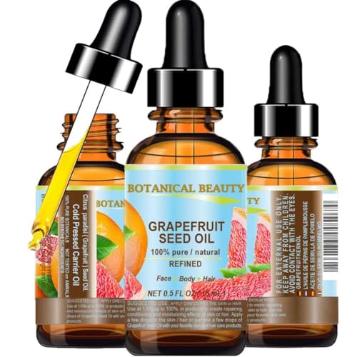 GRAPEFRUIT SEED OIL. 100% Pure / Natural / Undiluted /Refined COLD PRESSED CARRIER OIL (Not Essential Oil). 0.5 Fl.oz.- 15 ml. For Skin Hair and Lip Care. One of the richest natural sources of