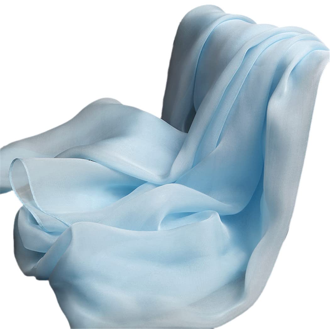Sciarpa di Seta Sky Blauw, Vera Sciarpa da Donna in Chiffon Naturale, Lunga, Tinta Unita (Leggera 250 x 65 cm)