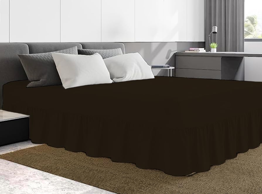 Dazzle Collection® Easy Care Frilled Valance Fitted Sheet 100% Polycotton Machine Washable (Double, Chocolate)