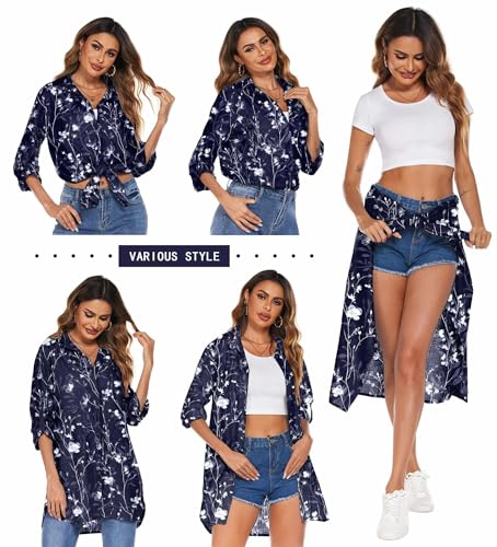 Image of HOTOUCH Women Boyfriend Shirts Button Down Long Sleeve Blouse Cuffed Sleeve Collared Shirt