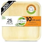 Raj Eco Compostable Palm Leaf Plates Like Bamboo Plates Disposable - 25 cm (10 Inch) Square 25 Party Plates, Natural Wooden, Eco-Friendly, Fancy Biodegradable & Disposable Dessert Appetizer Plates