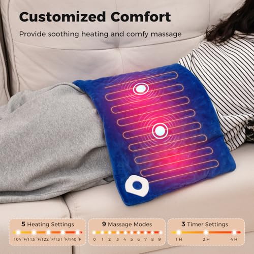 Image of Giantex Weighted Heating Pad w / 2 Massagers, Electric Heated Pad for Back Neck Pain Cramp Relief, Massaging Vibration, 5 Heating Levels, 9 Modes, 1 /2 /4 H Auto Shut-Off, Home Use Heating Mat (Blue)