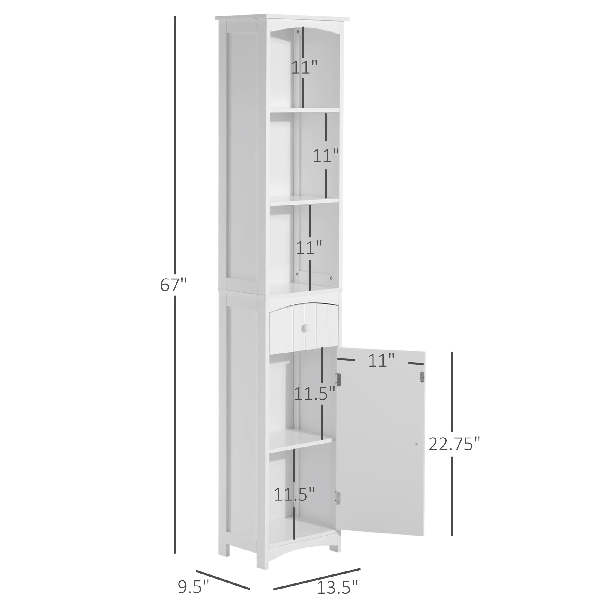 HOMCOM Bathroom Storage Cabinet, Free Standing Bathroom Storage Unit, Tall Linen Tower with 3-Tier Shelves and Drawer, White