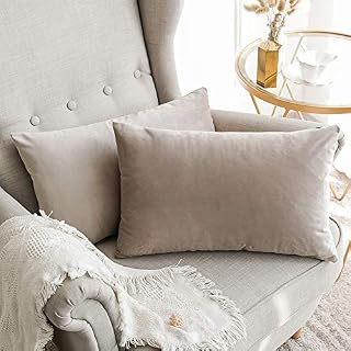 MIULEE Velvet Soft Soild Microfiber Decorative Square Pillow Case Throw Cushion Cover for Sofa Bedroom with Invisible Zipper Heart Wood 12"x20",2 Pieces