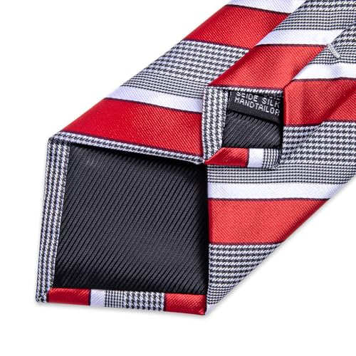 Image of DiBanGu Mens Tie Silk Plaid Striped Necktie and Pocket Square Cufflinks Tie Clip Set with Gift Box Formal Wedding Party