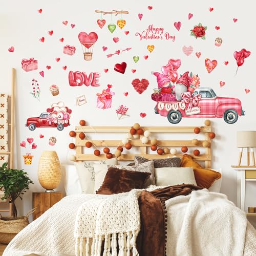 Vinilo decorativo amor rosa con camión rojo para pared