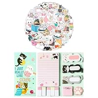 Wasise Cat Sticky Notes - 490PCS Cat Stationery Set, Cute Post It Notes, Adorable 440PCS Cats Sticky Notes and 50 Cute Kitten Stickers, Paw Shape Memo Pads, Cartoon Cats Themed Self-Adhesive Notepad