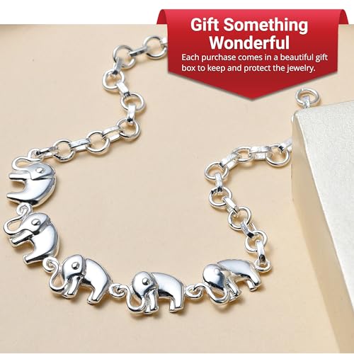 SHOP LC DELIVERING JOY Elephant Charm Bracelet in 925 Sterling Silver Bracelets for Women Trendy - Adjustable Link Cute Animal Jewelry Birthday Gifts for Her - Size 7.25 Inches 6