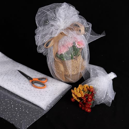 Premium 54" x 10 Yards White Glitter Tulle Fabric Roll - Sequin-Embellished Mesh for Tutu Skirts, Dressmaking, and Elegant Party Decorations 5 Premium 54" x 10 Yards White Glitter Tulle Fabric Roll - Sequin-Embellished Mesh for Tutu Skirts, Dressmaking, and Elegant Party Decorations - Image 4