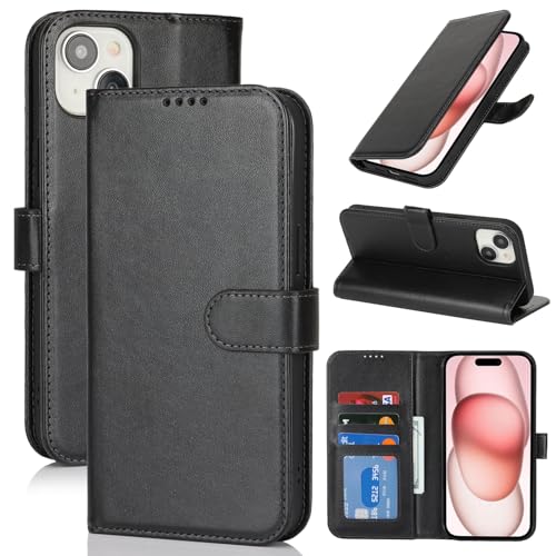 Image of for iPhone 15 Case Wallet with Card Holder,for iPhone 15 Wallet Case for Women Men,PU Leather Shockproof Magnetic Buckle Stand Flip Phone Case-Black