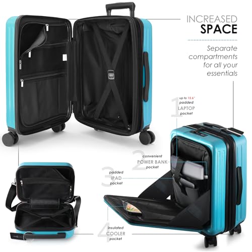 Image of 20 Inch Carry On Luggage 22x14x9 Airline Approved, Carry On Suitcase with Wheels, Hard-shell Carry-on Luggage, Durable Luggage Carry-On, Teal Small Suitcase with Cosmetic Case