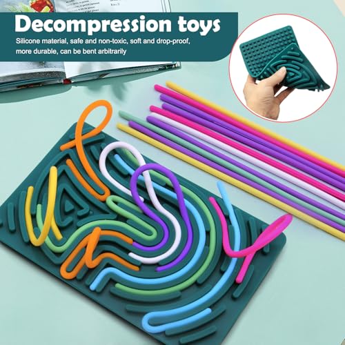Sensorik Spielzeug Activity Board, Silicone Sensory Fidget Toys für Stress Anxiety, Sensory Reise Toys Spiel für Kinder ab 3 Jahr & Erwachsene, mit Reisetasche & 20 Schnüren