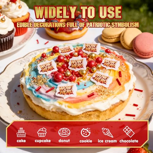 Image of Edible Hero Sprinkles,Red Gold Pearls and Jimmies Sprinkle Mix Heroes Wafer Paper,130g,Movie Theme Cake Cupcake Cookie Donut Decorations for Birthday,Graduation,Father's Day,Hero Themed Party,Superhero Party Supplies