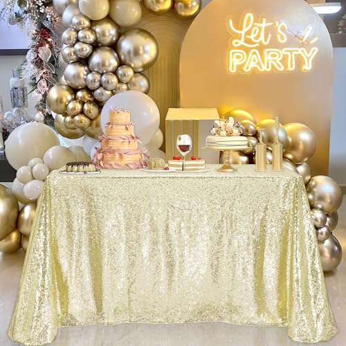 Image of B-COOL Sequin Tablecloth Light Gold Rectangular 90x132 Inches Shimmer Tablecloth Sparkly Table Fabric for Charity Galas Themed Parties Prom