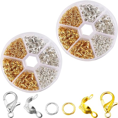 LLMtn 920 Stück 2 Fächer Kettenverschluss Set Silber und Gold Farbe 3 Arten Armband Verschluss Verschlüsse für Armbänder Verschluss Armband Ketten verschlüsse Verschlüsse für Perlenarmbänder