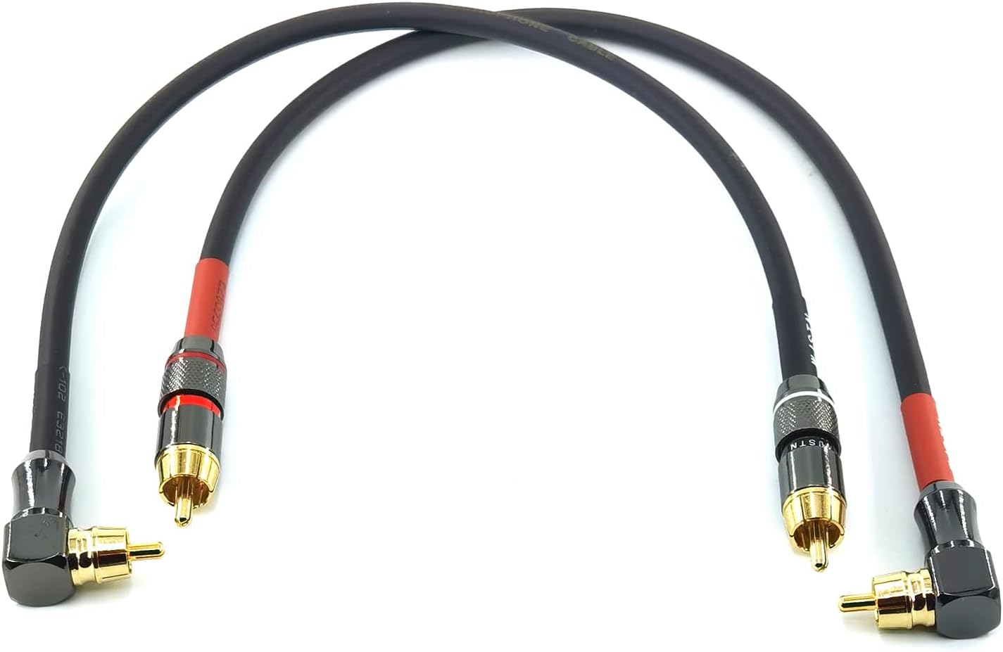WJSTN-055 90 Degree Right Angle RCA Subwoofer Cable Audio Cable RCA Male to Male Audio Video Cord for Subwoofer, HDTV, Amplifiers,Home Theater,Hi-Fi Systems,Subwoofe 2 Pack (1FT)