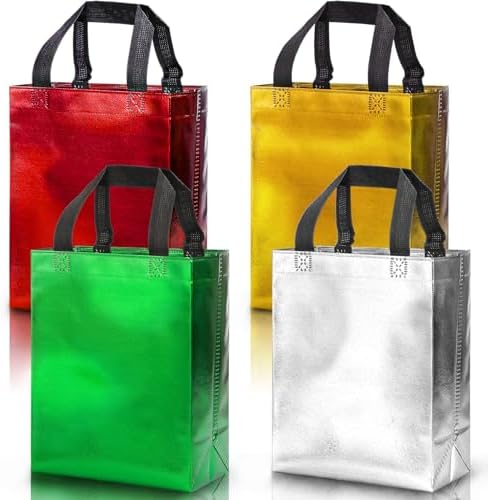 Moretoes 16pcs Christmas Gift Bags, Medium Reusable Gift Bags Set for Christmas Bags, Goodie Bags, Party Favor Bags – 8W x 4D x 10H