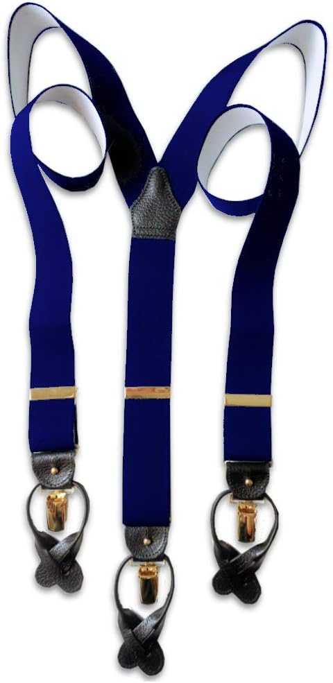 Albert Thurston2 in 1 Braces Navy with Black Leather/Brass Fittings