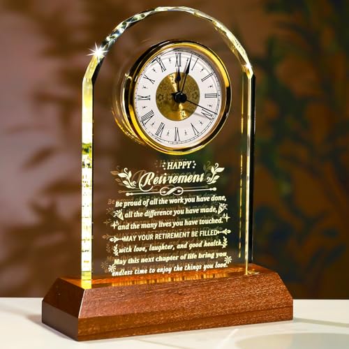 Image of Ornalrist Happy Retirement Clock Gifts for Women Men Glass Retirement Clock with Wooden Light Base Farewell Going Away Keepsake for Retired Woman Coworker Teacher Boss Leader Nurse