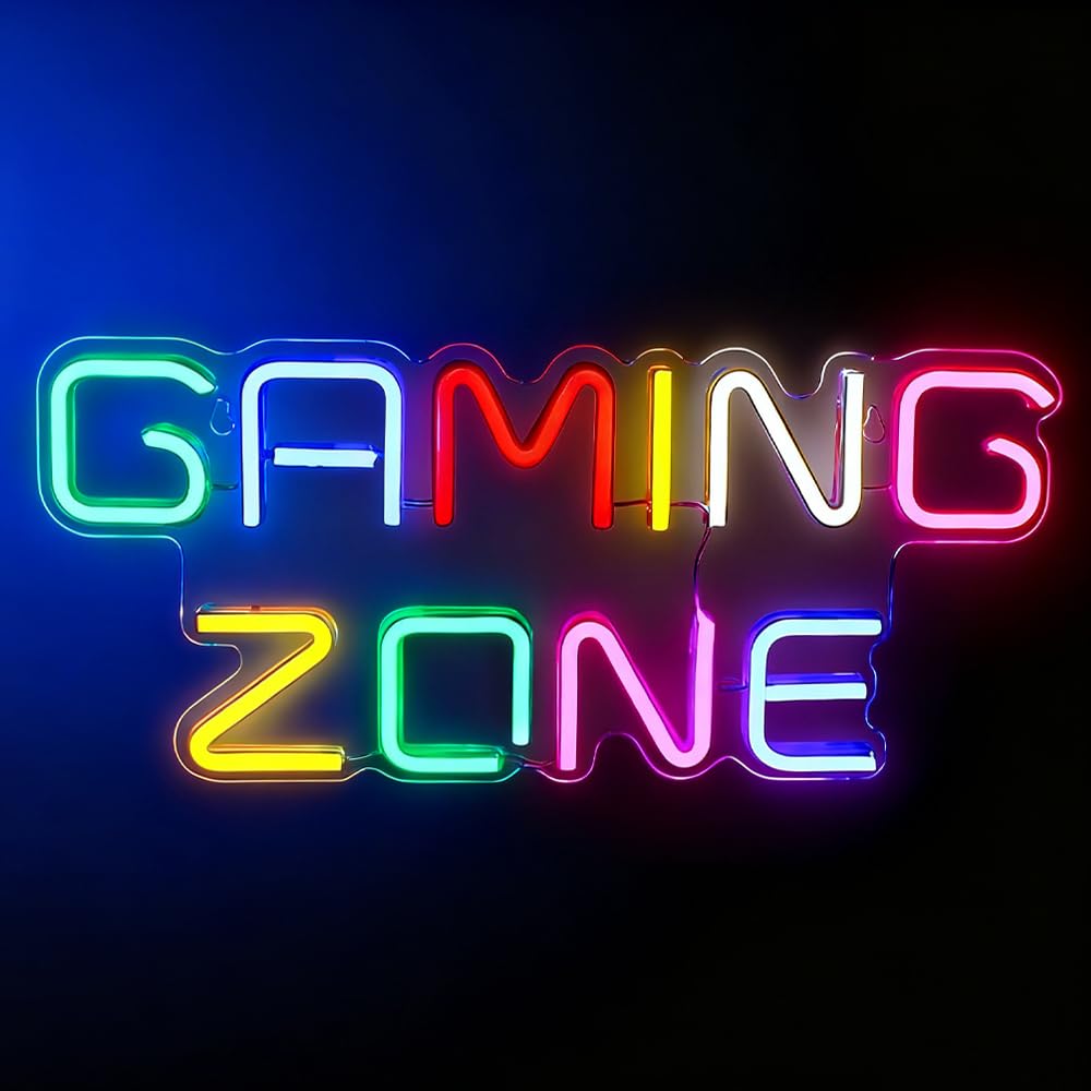 LUFEIS Gaming Zone Neon Sign, 32cm Colorful LED Gaming Neon Sign for Wall Decor, USB Powered Game Neon Light for Game Room, Bedroom, Man Cave, Gifts for Gamers, Non-Dimmable