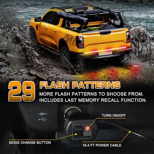 Image of XRIDONSEN 48 inch 288 LED Tailgate Strobe Lights Rear Emergency Lights | Amber Red Flashing Warning Hazard Caution Safety Light Strip for Tow Plow Trucks Construction Vehicles Pickup Trailer