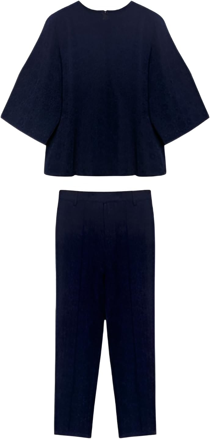 [COVANK] カジュアルセットアップ ジャカードデザイン 七分袖＆九分パンツ 通勤用オールシーズン対応 快適おしゃれコーデ（ユニ