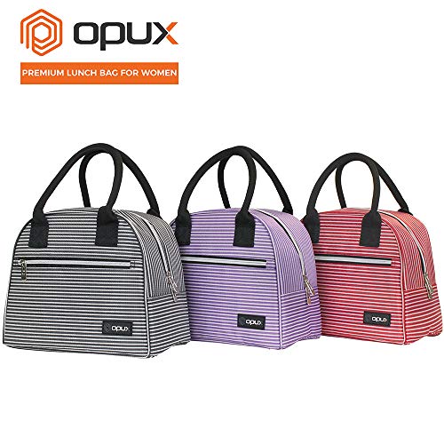 Opux Insulated Lunch Box Women, Lunch Bag Tote Girls Kids Teen Adult, Cute Soft Lunch Cooler Container Work School, Reusable Thermal Food Meal Prep Organizer Pail Travel Beach, Black White Stripes #TOP6