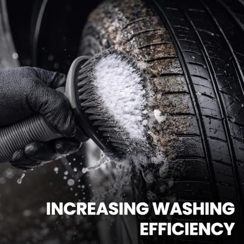 Image of MenzaPro Car Tyre Cleaning Brush with High-Density Nylon Bristles | 3D Curved Design, Anti-Slip Handle | Heavy-Duty Tyre, Wheel & Rim Cleaning Tool