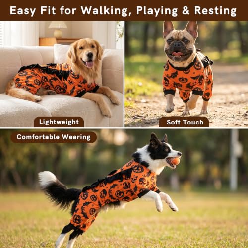 Dog Halloween Pajamas for Small Medium Breeds, Pumpkin Ghost Dog Onesies, Halloween Pet Outfit Clothes, Soft 4-Way Stretch Doggie Pjs Costumes for Halloween Party Photos - image 4