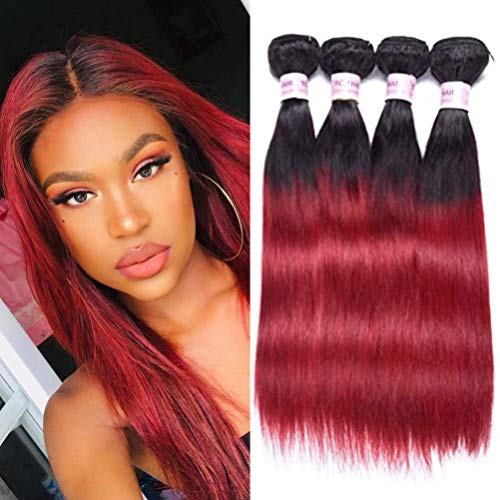 Top Hair Peruvian Ombre Burgundy Hair Extensions Black To Red Straight Weave Two Tone 4 Bundles 10 12 14 16 Inches Total 200 Gram