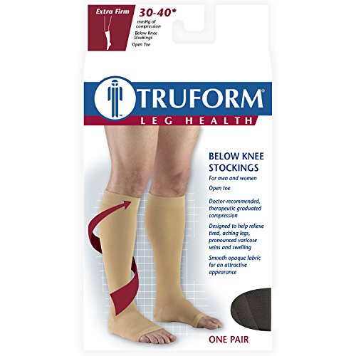 Image of Truform 30-40 mmHg Compression Stockings for Men and Women, Knee High Length, Open Toe, Black, 2X-Large (Pack of 2)